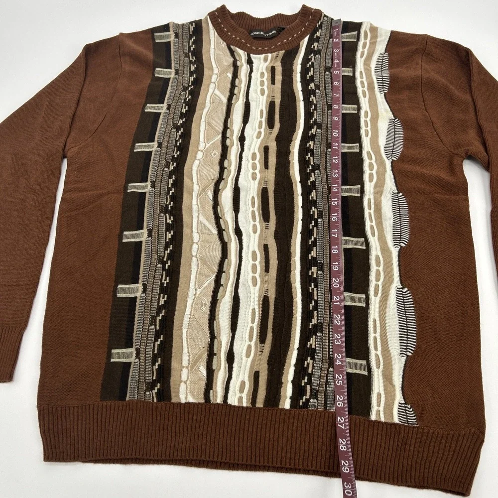 Giogio Berttynari Sweater Men's 2XL XXL Brown Crew Neck 3D Textured‎ Coogi Style